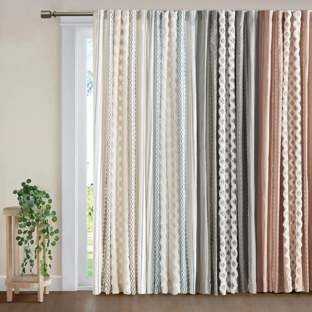 Cotton Curtain Panel 50x108 Inches Printed Chenille Stripe Lined Ivory Media 14