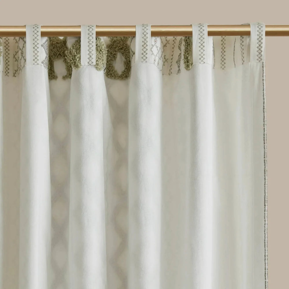 Cotton Curtain Panel Tufted Chenille Stripe Green Lining Fabric Bedroom Media 12