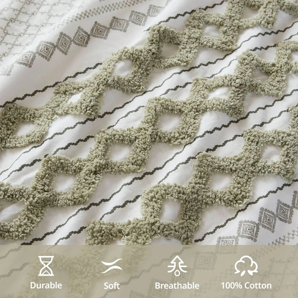 Cotton Curtain Panel Tufted Chenille Stripe Green Lining Fabric Bedroom Media 3