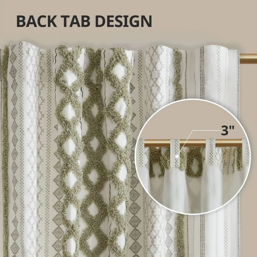 Cotton Curtain Panel 50x95 Inches Printed Chenille Stripe & Lined Green Media 4