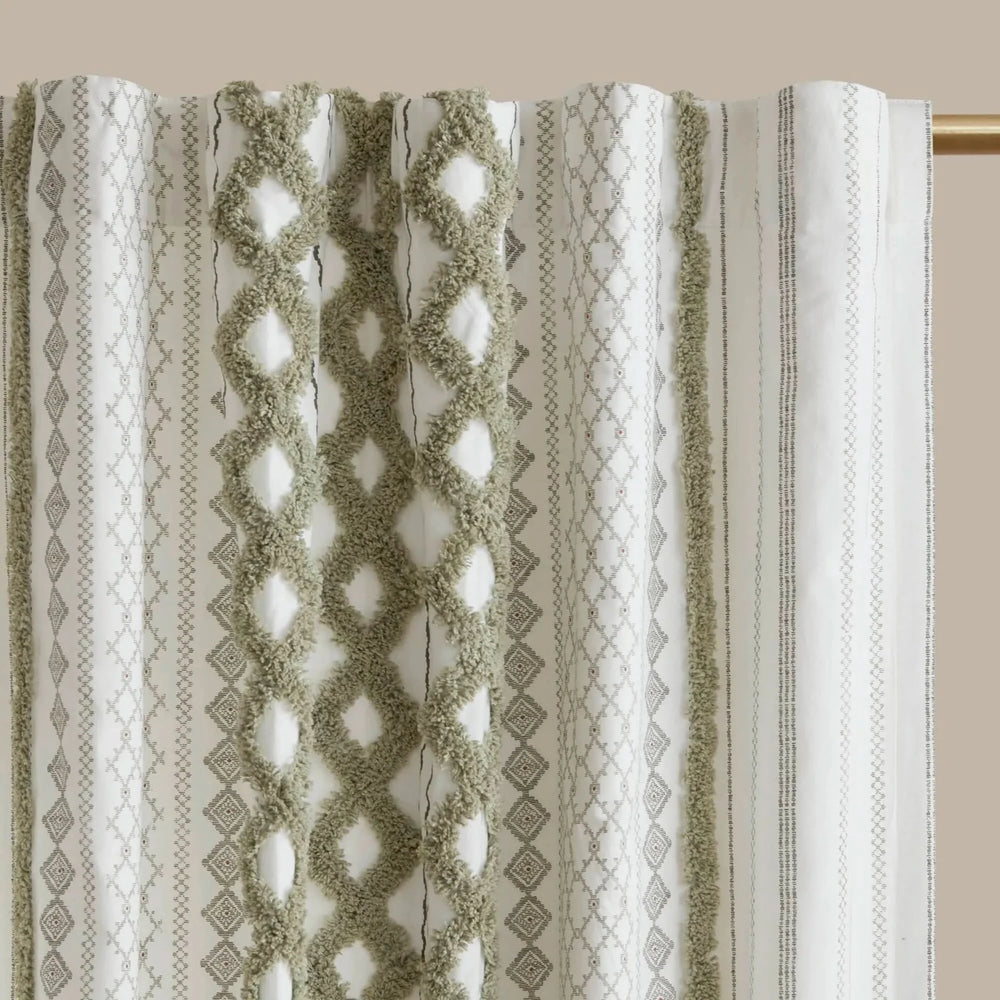 Cotton Curtain Panel 50x95 Inches Printed Chenille Stripe & Lined Green Media 11