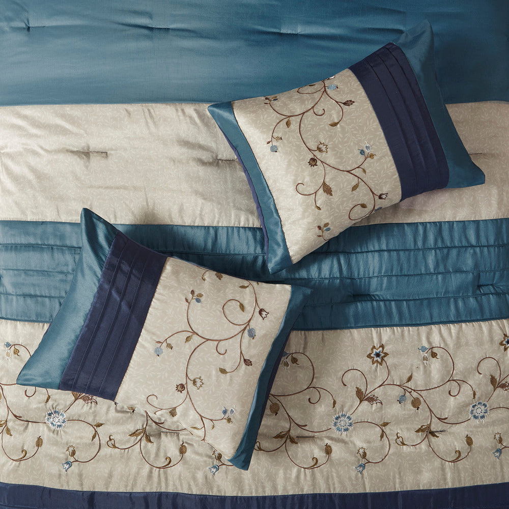Embroidered 7 Piece Comforter Set Navy Cal King Media 15