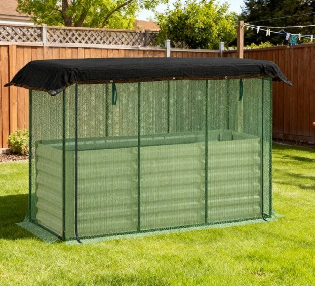 Galvanized Steel Planter Box,Crop Cage and Shade Cloth with Raised Garden Bed Media 7