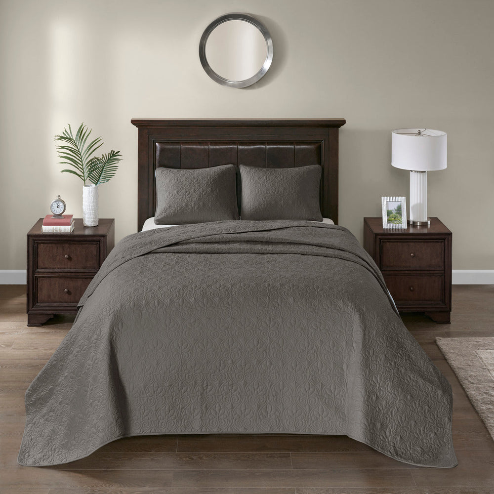 Reversible Bedspread Set Dark Grey King Media 5