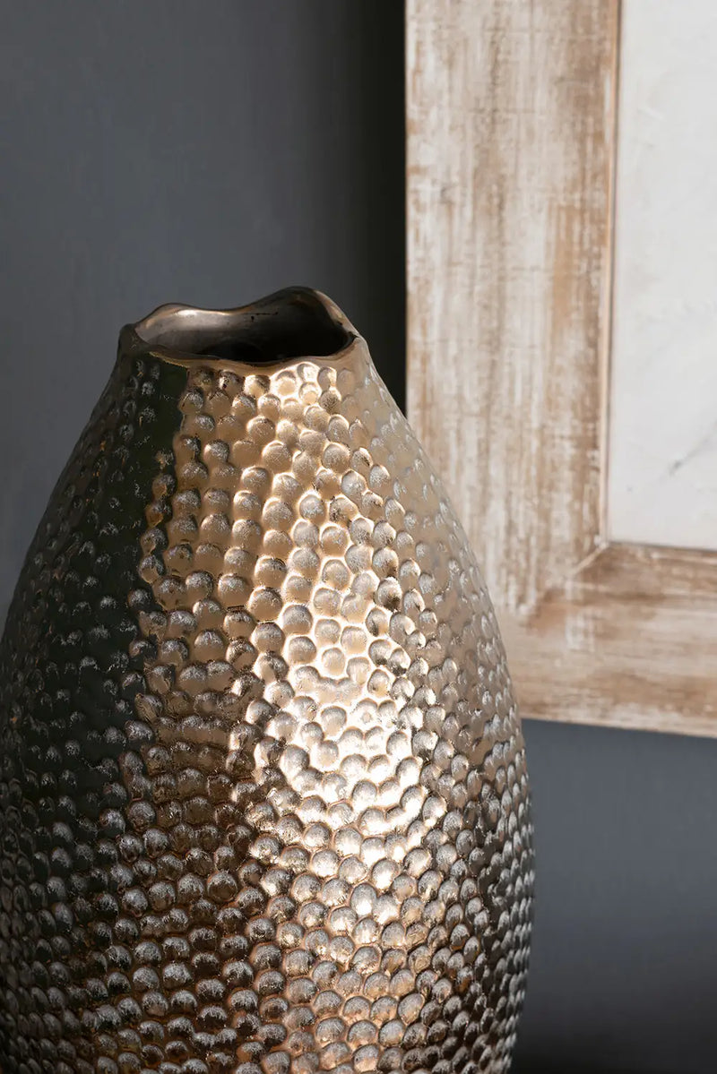 Decorative Ceramic Vase with Textured Bronze Finish