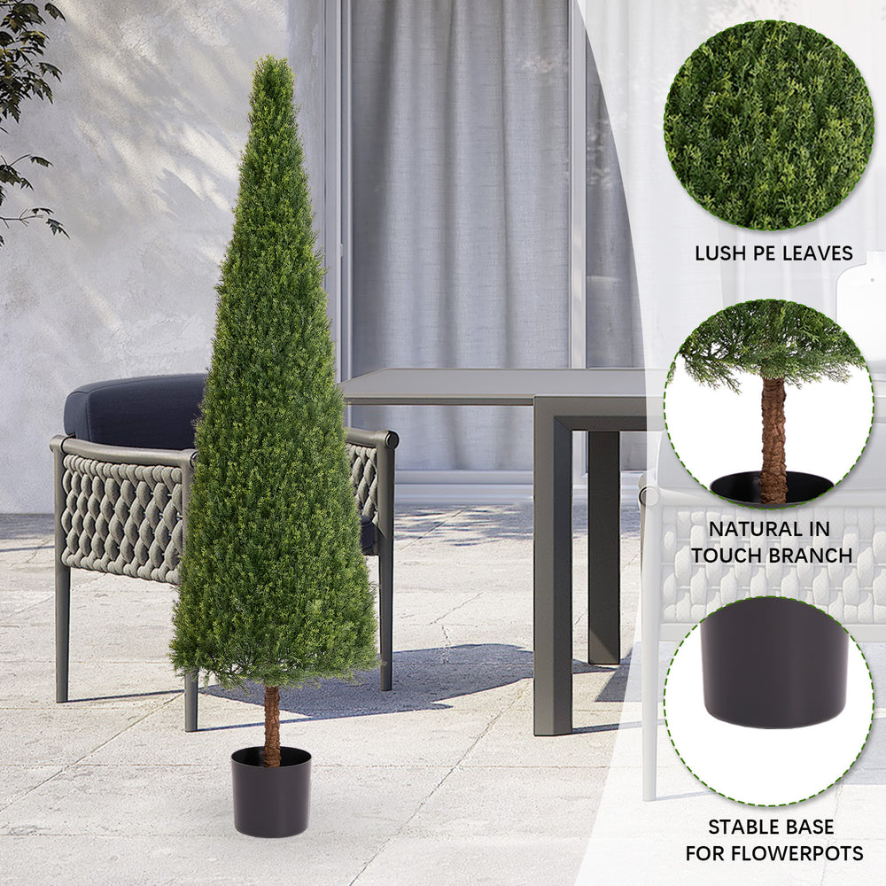 6FT Artificial Conical Topiary Trees  UV Resistant Faux Cedar Bushes and Evergreen Shrubs, Fake Potted Plants for Front Porch Outside Planter Decor, 1pc/set Media 7