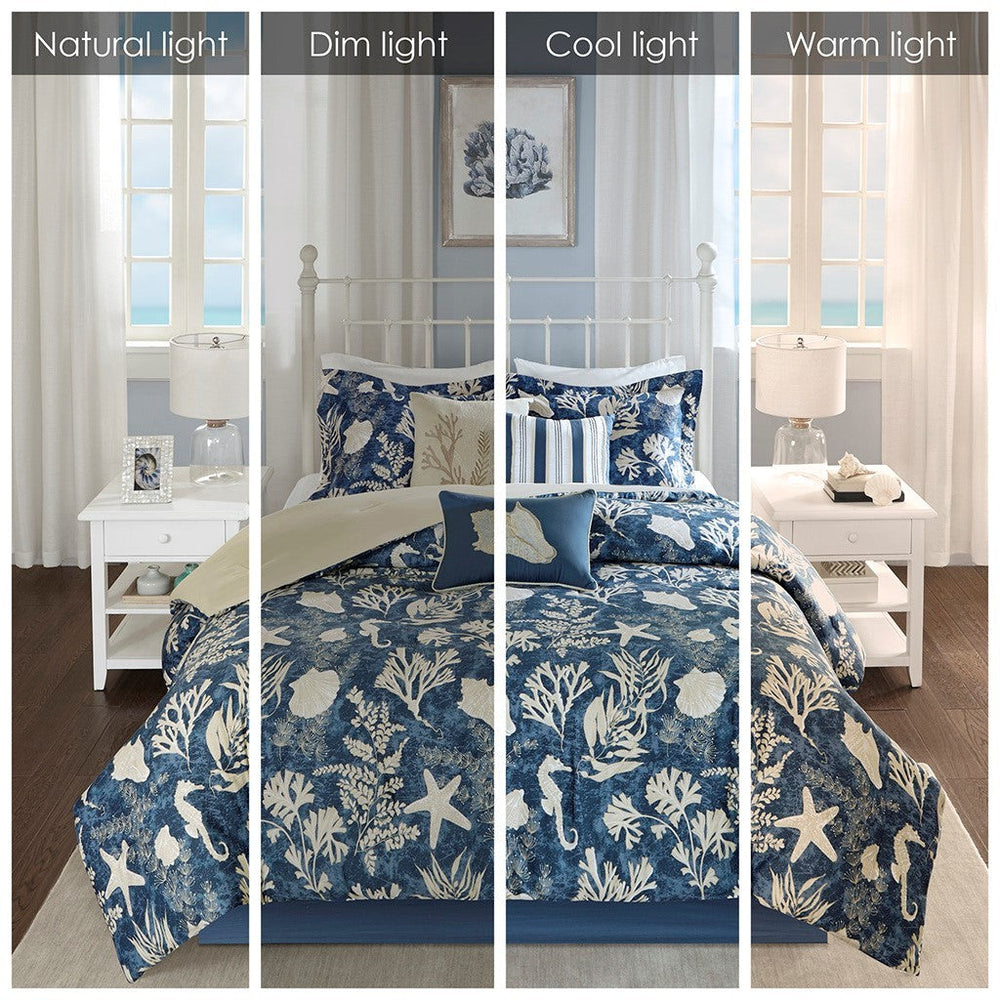 7 Piece Cotton Sateen Comforter Set Blue Cal King Media 7
