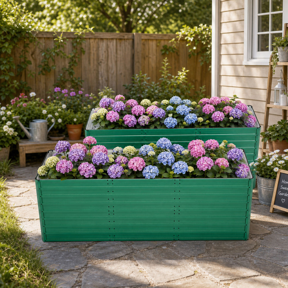 2-Pack 93.7'x31.5'x32.3' Raised Garden Bed, 32' Ergonomic No-Bend Metal Planter Box, Open Base for Drainage & Aeration, 8 Reinforcing Rods, Rustproof Steel – Easy Hand-Tightening Assembly Media 8