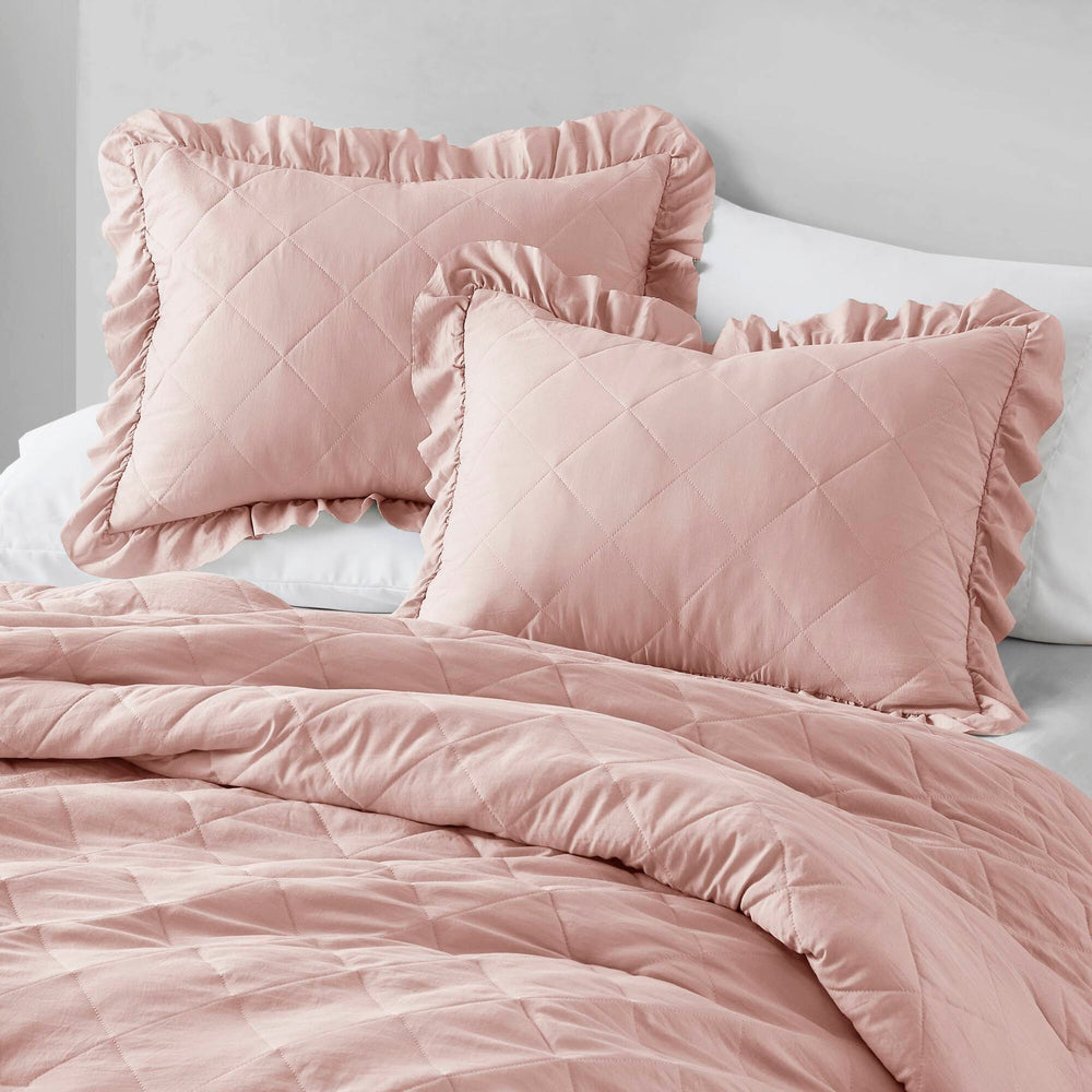 3-Piece Full/Queen Diamond Quilted Ruffle Edge Comforter Set Media 9