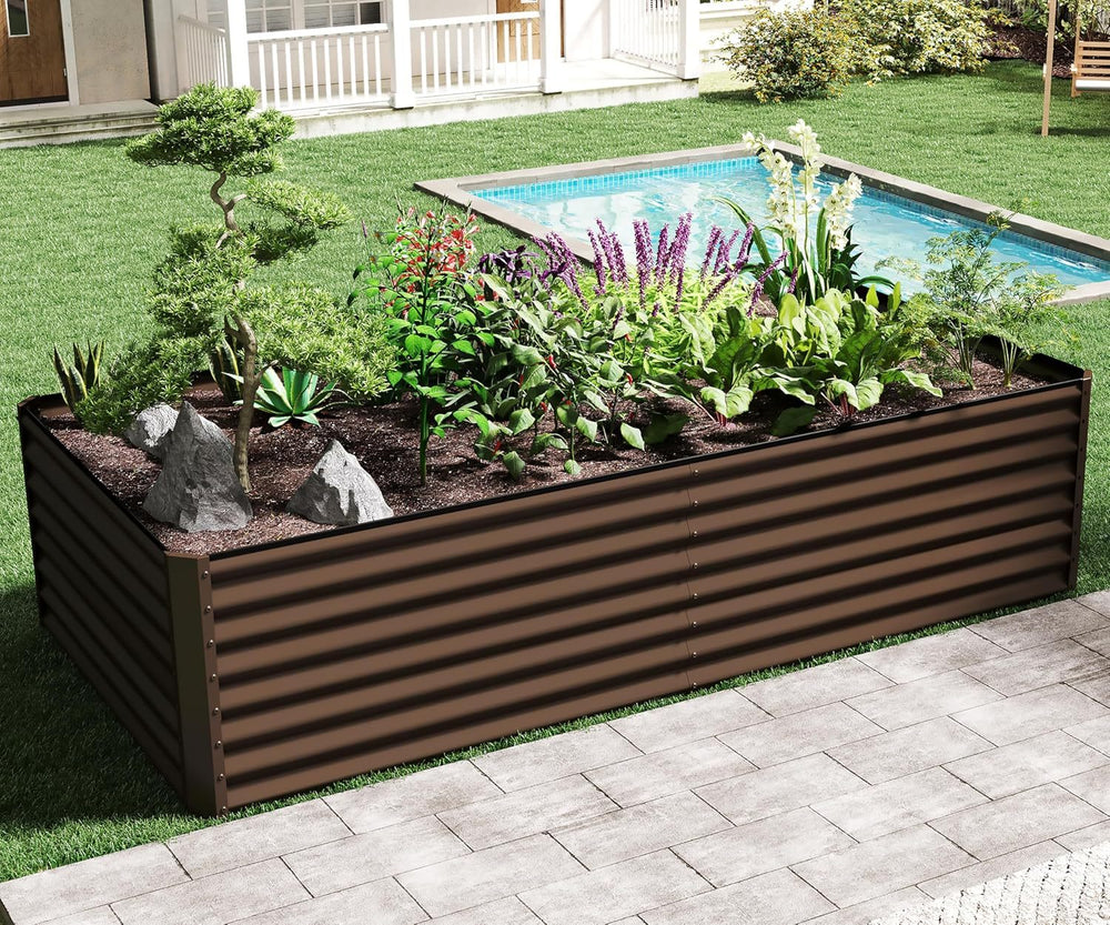 8×4×2 ft Galvanized Raised Garden Bed, Outdoor Planter Garden Boxes Large Metal Planter Box for Gardening Vegetables Fruits Flowers, Brown Media 2
