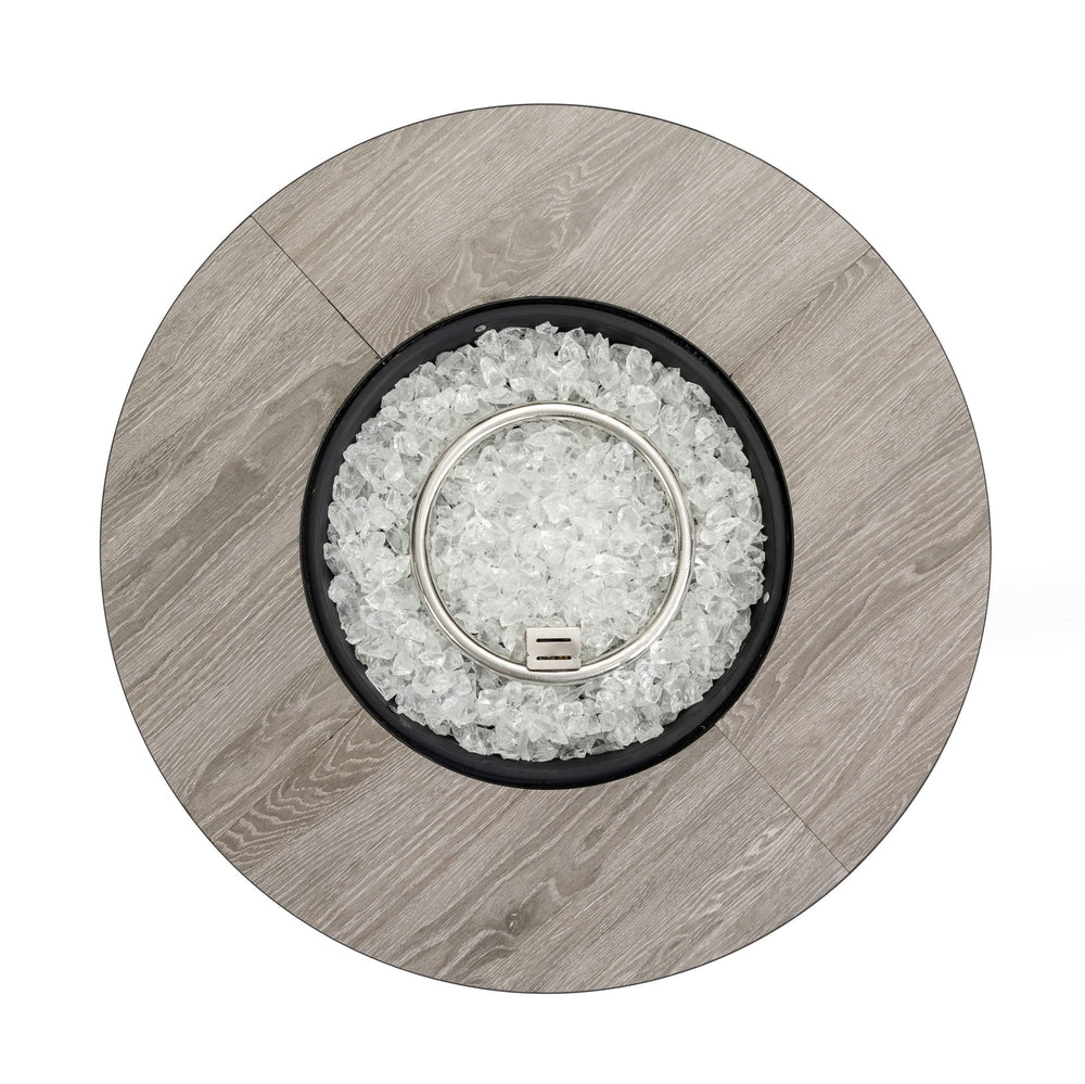 Propane Fire Pit Table Round Steel Wood Grain Ceramic Tabletop For Outdoor Patio & Backyard Entertaining Media 4