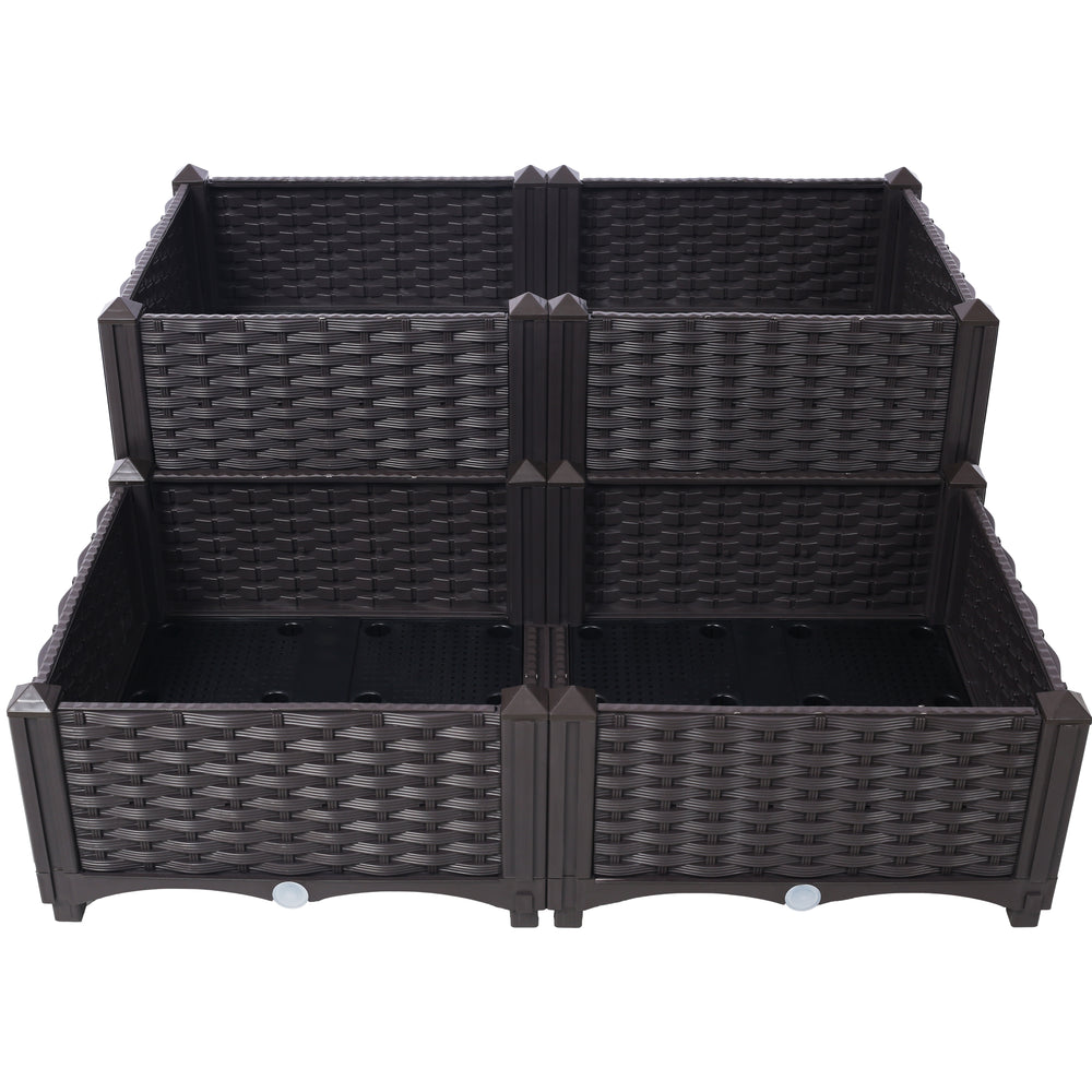 4 Piece Raised Garden Bed with Legs, Self-Watering Planter Box Raised Bed to Grow Flowers, Herbs & Vegetables, Brown Media 4
