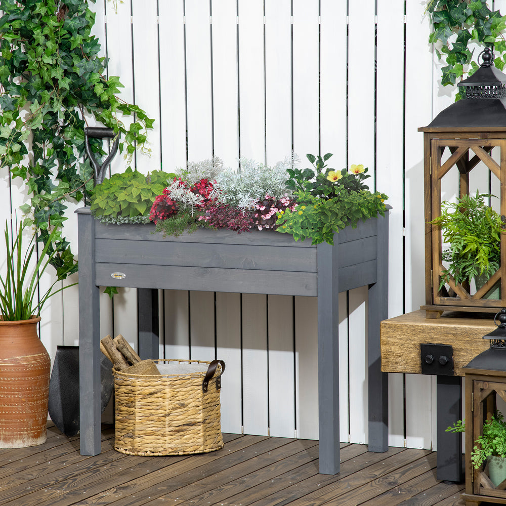 Outsunny Raised Garden Bed with Legs, 34' x 18' x 30', Elevated Wooden Planter Box, Self-Draining with Bed Liner for Vegetables, Herbs, and Flowers Backyard, Patio, Balcony Use, Dark Gray Media 6