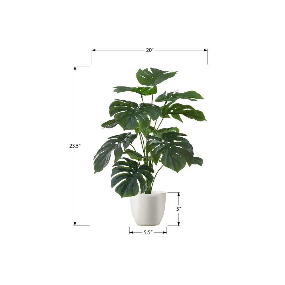Artificial Monstera Plant, 24' Tall, Green Faux Potted Indoor Decor with Real Touch Leaves, White Pot, Tabletop Greenery Media 3