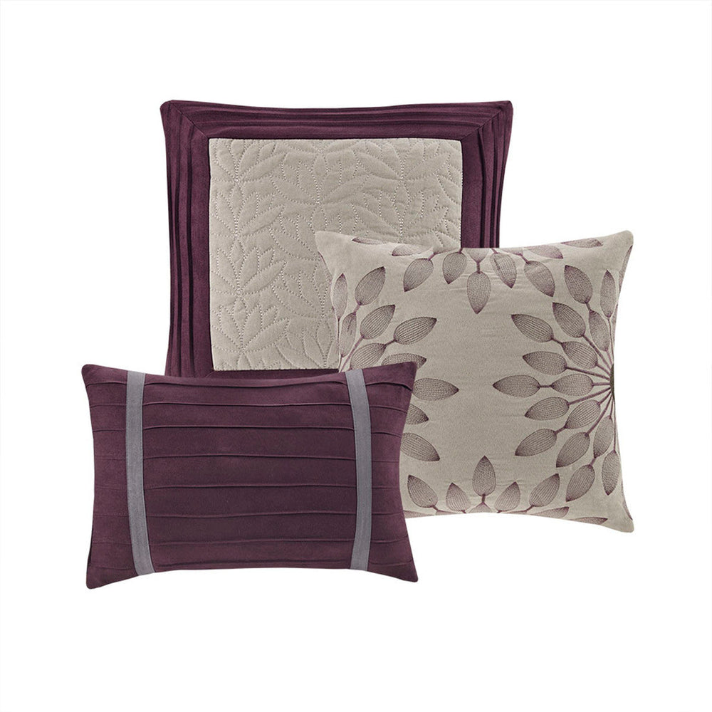 7 PC Pieced Faux Suede Comforter Set Purple Queen Media 13