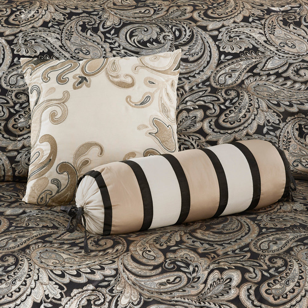 12 Piece Comforter Set with Cotton Bed Sheets Black Queen Media 12