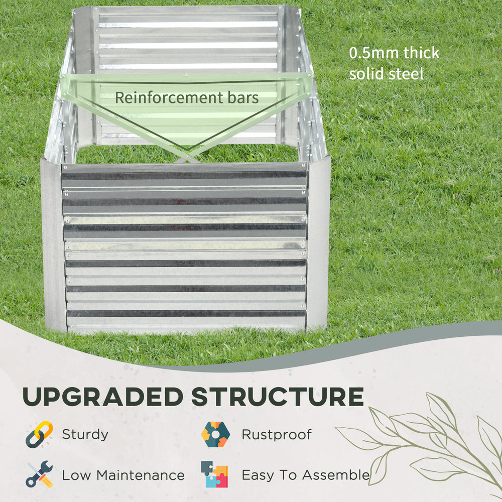 Outsunny Galvanized Raised Garden Bed Kit with Reinforcing Bars, Large and Tall Metal Planter Box for Vegetables, Flowers and Herbs, 6' x 3' x 2', Silver Media 4