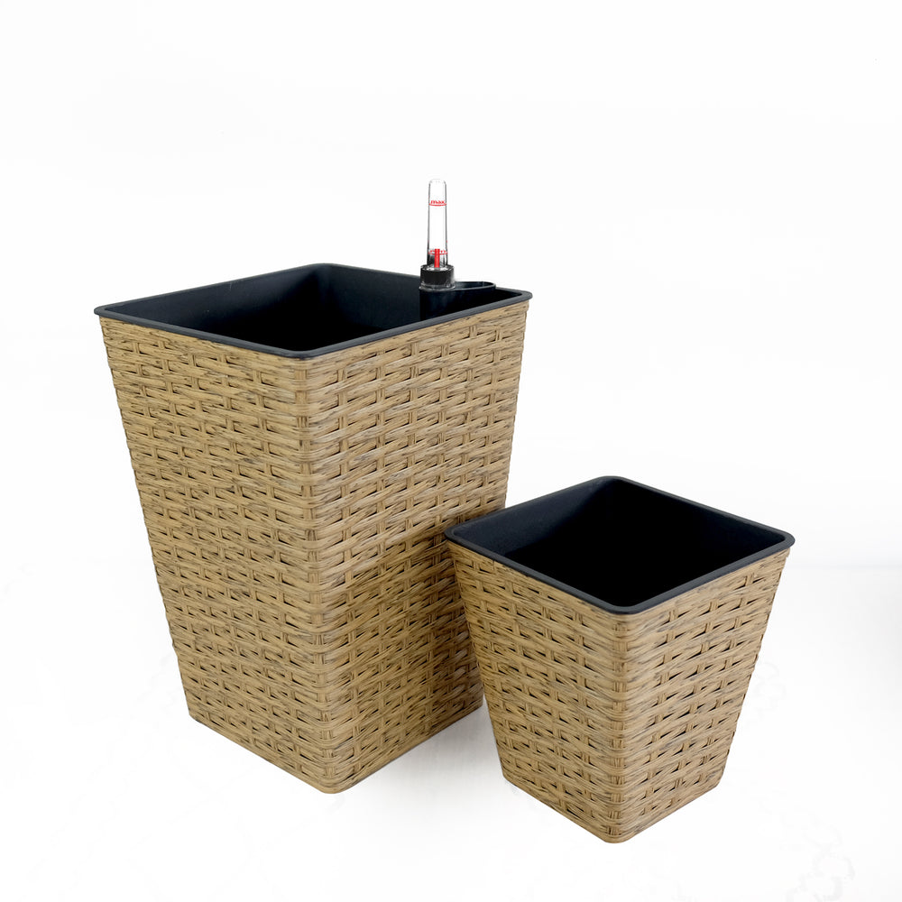 2-Pack Smart Self-watering Square Planter for Indoor and Outdoor - Hand Woven Wicker - Brown Media 2