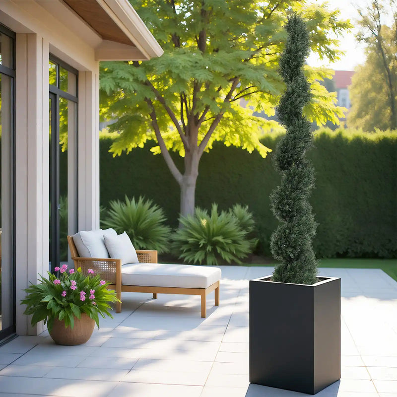 6FT single-color spiral-shaped potted cedar tree, a realistic artificial evergreen plant, suitable for decorating outdoor gardens, porches, patios, etc.; 2pcs/set