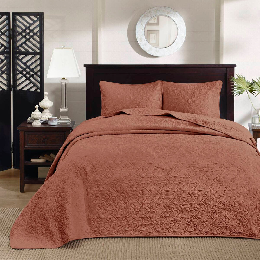 3 Piece Reversible Bedspread Set Clay Red King Media 13