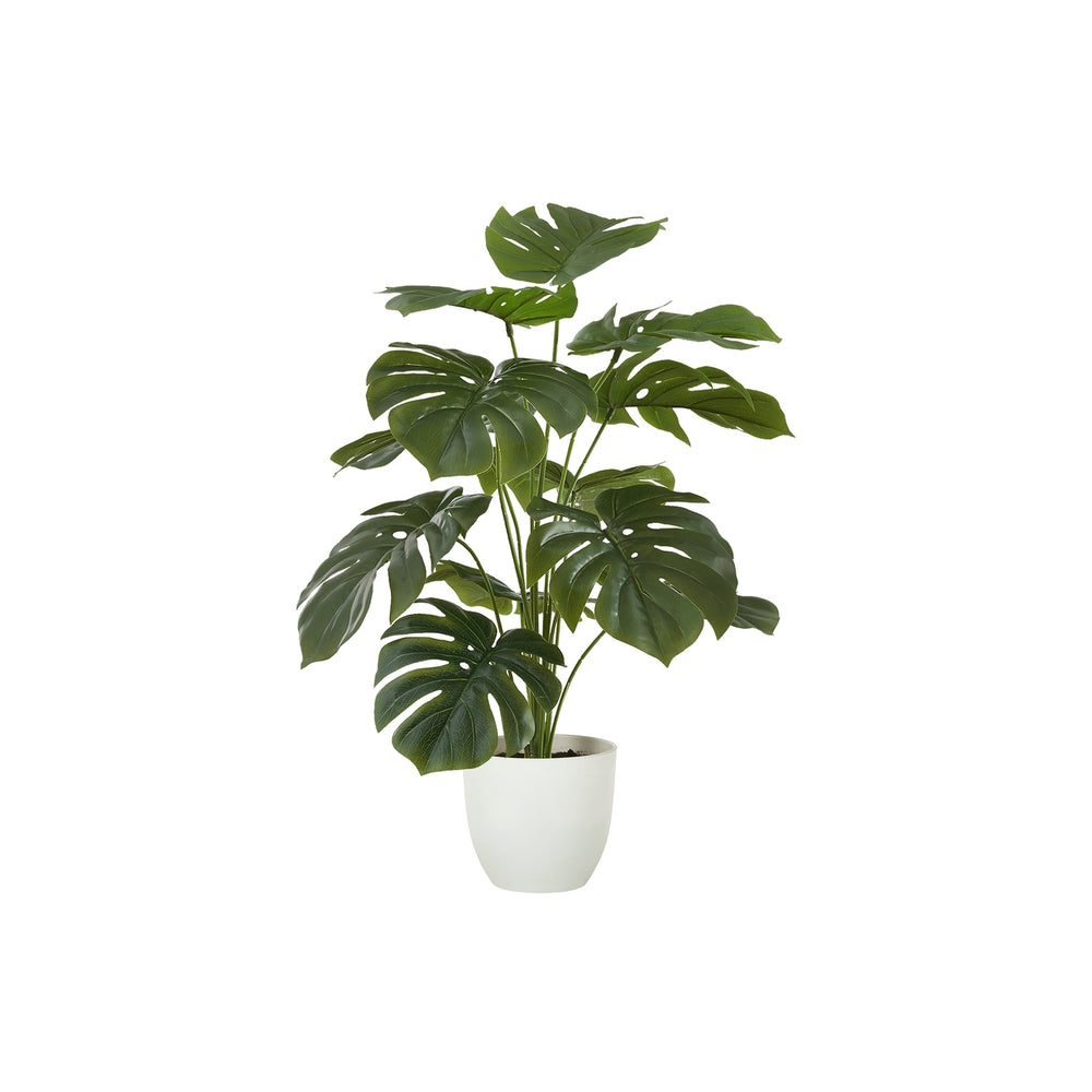 Artificial Monstera Plant, 24' Tall, Green Faux Potted Indoor Decor with Real Touch Leaves, White Pot, Tabletop Greenery Media 1