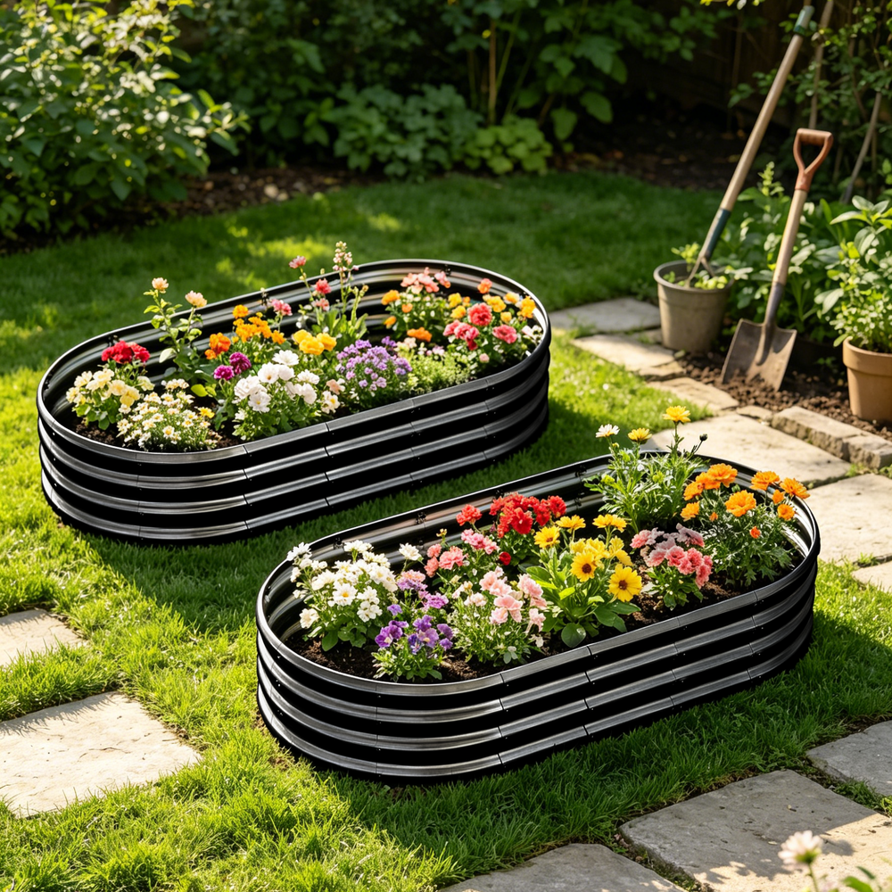 Galvanized Raised Garden Bed 6x3x1ft - Heavy Duty Metal Planter Box for Vegetables, Herbs & Flowers, Rust-Proof Outdoor Garden Bed with Large Capacity, Black, 2PCS Media 1