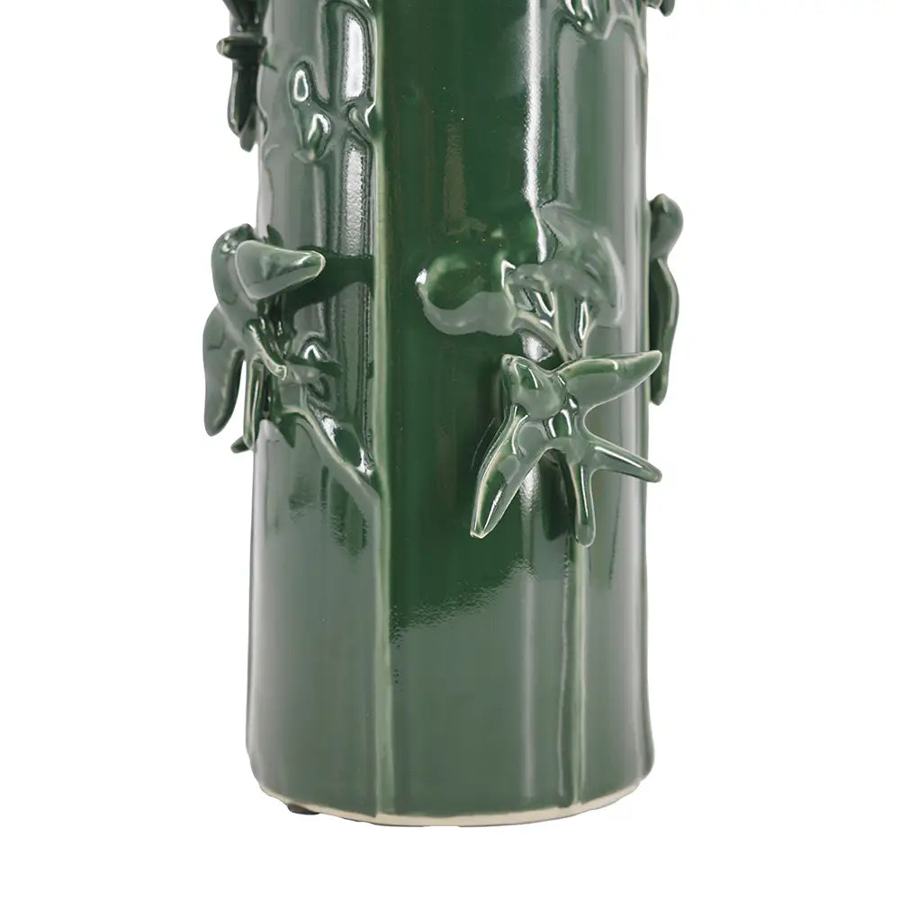 26929373 D5.7x14.8' Tall Green Ceramic Vase with Sculpted Birds and Vines Design     DTY Store Tall Green Ceramic Vase with Sculpted Birds and Vines Design     DTY Store