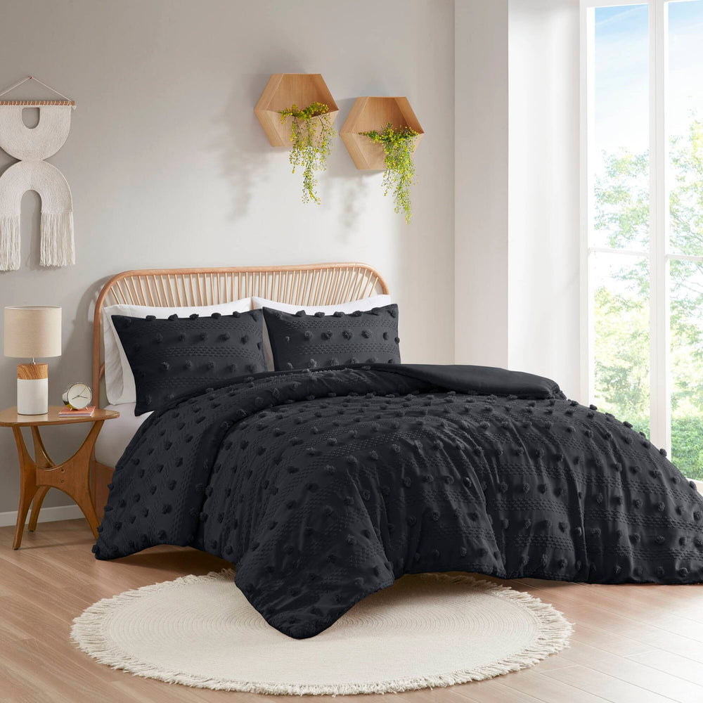 3 PCS Full/Queen Clip Jacquard Duvet Cover Set Black Media 1