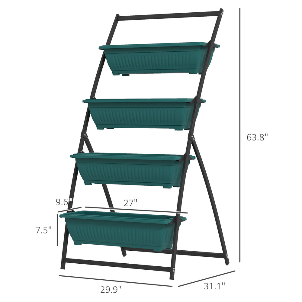 Outsunny Raised Garden Bed, 4 Tier Vertical Garden Planter Set, 4 Outdoor Planter Boxes with Stand, Self Draining Design Elevated Garden for Vegetable, Flowers & Herbs, Green Media 3