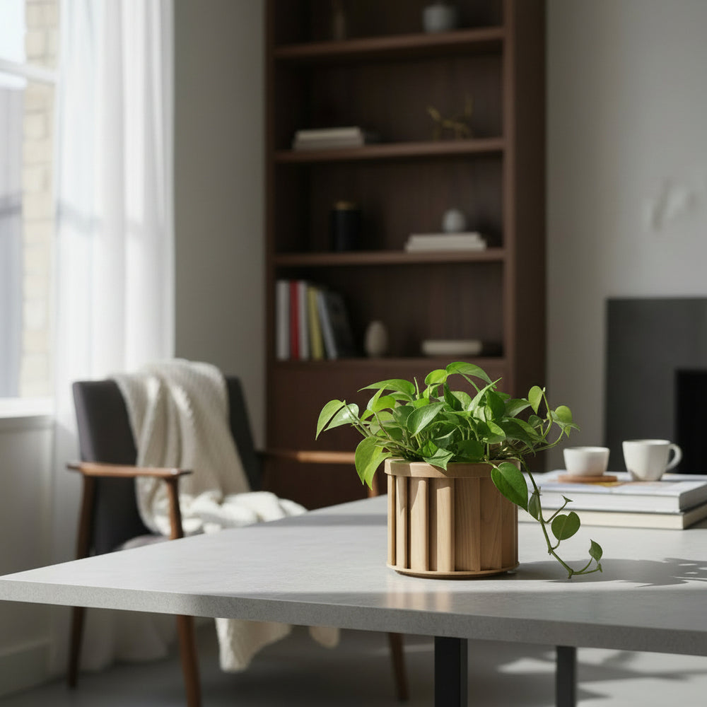 Round Strata Planter SM - Ash Brown Media 2