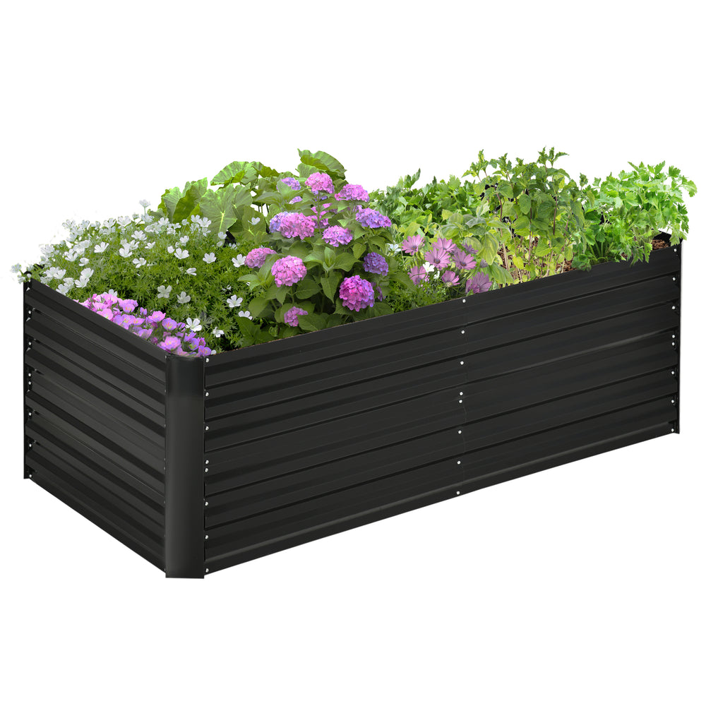 Outsunny Galvanized Raised Garden Bed Kit with Reinforcing Bars, Large and Tall Metal Planter Box for Vegetables, Flowers and Herbs, 6' x 3' x 2', Black Media 10