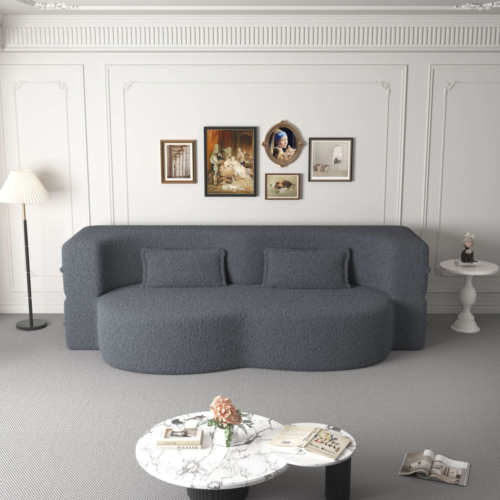 Sofa Bed Teddy Fabric Modern Grey Full Size Living Room Lounge Area Media 5
