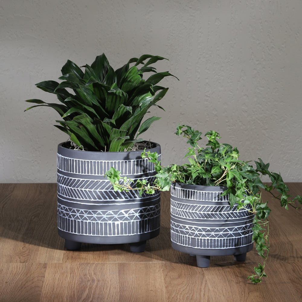 S/2  TRIBAL LOOK FOOTED PLANTER 6/8', BLACK Media 7
