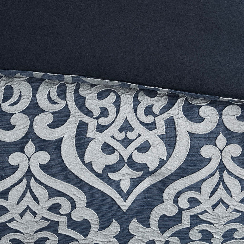 8 Piece Jacquard Comforter Set Navy/Silver King Media 5