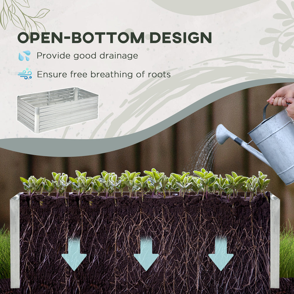 Outsunny Galvanized Raised Garden Bed Kit with Reinforcing Bars, Large and Tall Metal Planter Box for Vegetables, Flowers and Herbs, 6' x 3' x 2', Silver Media 6