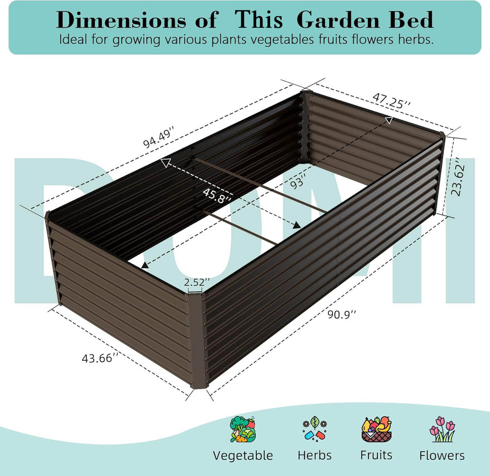 8×4×2 ft Galvanized Raised Garden Bed, Outdoor Planter Garden Boxes Large Metal Planter Box for Gardening Vegetables Fruits Flowers, Brown Media 3