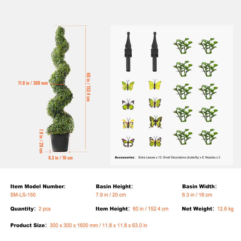 2 Pack 5' Artificial Boxwood Topiary Tree Faux Plant UV Decor In/Outdoor