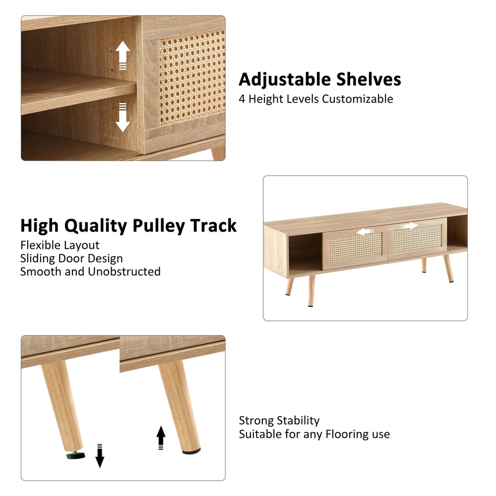 TV Cabinet Solid Wood With Adjustable Shelf For Living Room Use 55 Inch Length Media 11