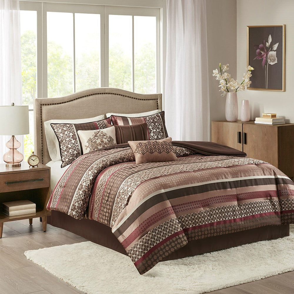 7 Piece Comforter Set Red King Media 1