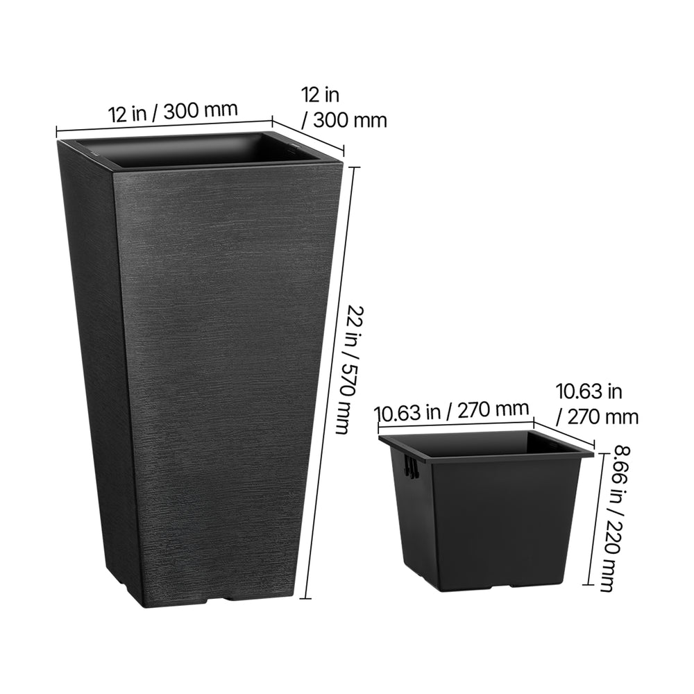 Set of 2 Tall Outdoor Planters 22inch, Large Planters for Outdoor Indoor Plants, Black Front Porch Planters Flower Tree Plant Pots with Modern Design and Built-in Drainage Media 2