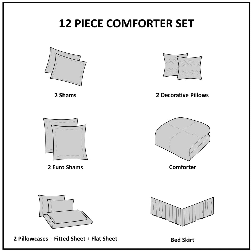 12 Piece Comforter Set with Cotton Bed Sheets Blue Queen Media 2