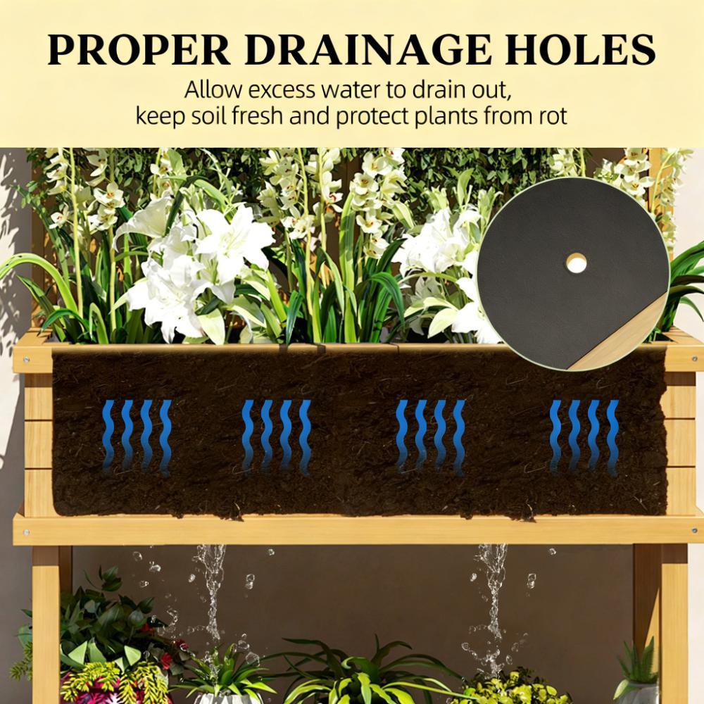 Self-Draining Raised Garden Bed,Elevated Wood Planter with Trellis for Climbing Plants,with Legs and Drainage Holes Media 4
