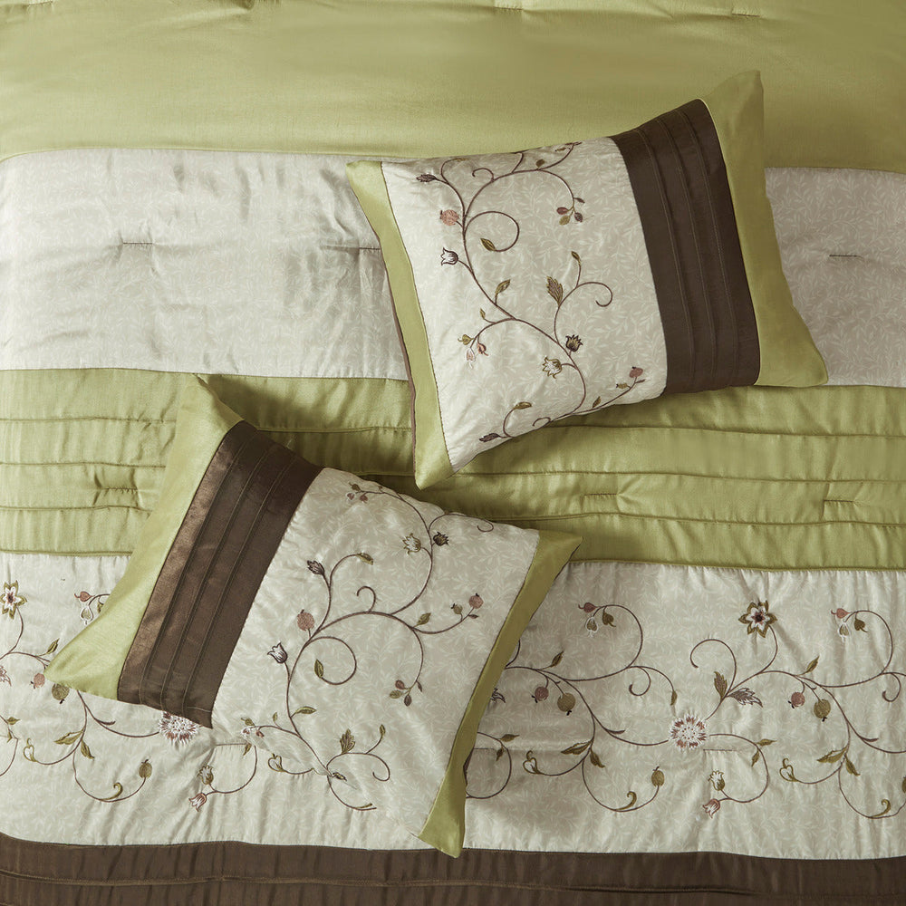 Embroidered 7 Piece Comforter Set Green Cal King Media 3