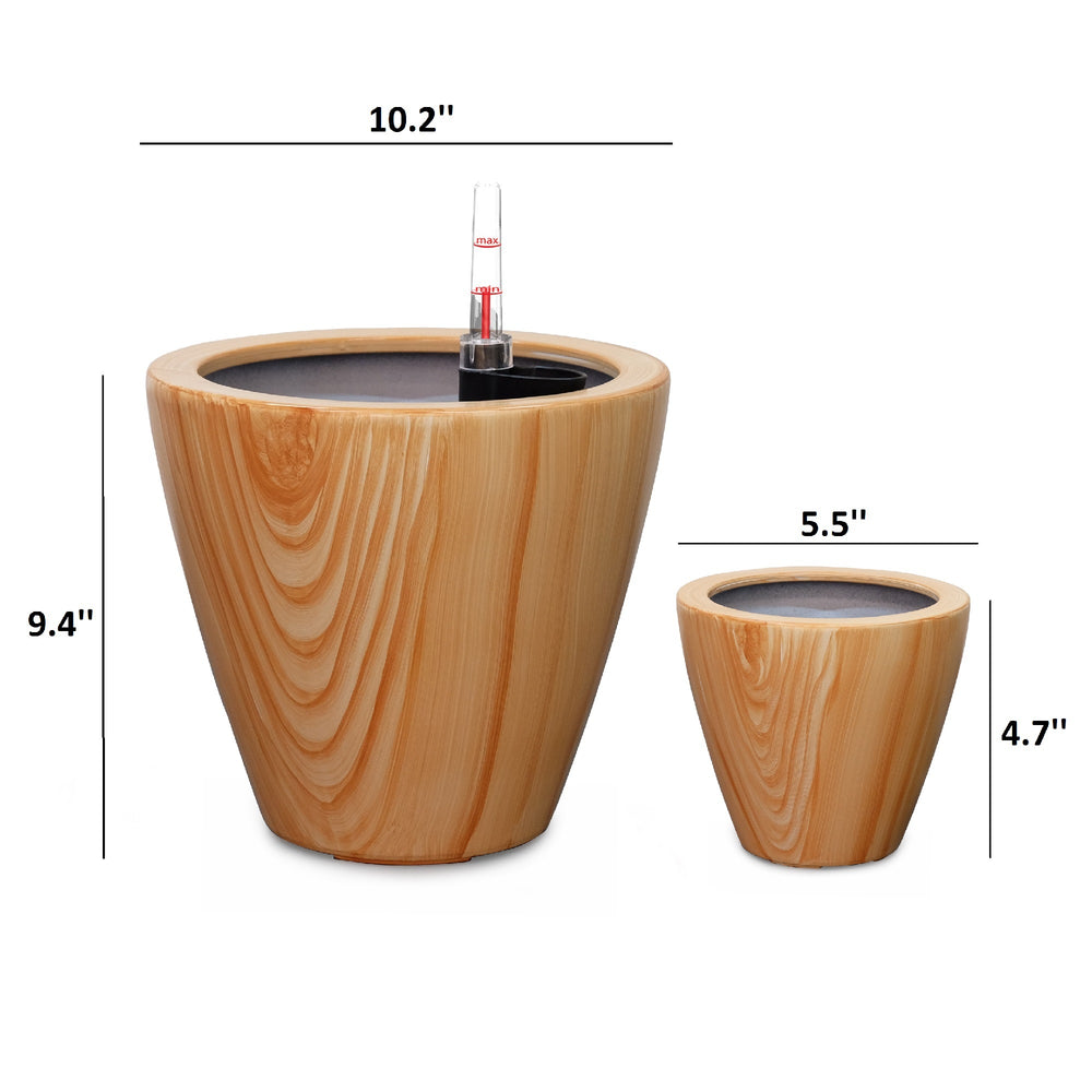 2-Pack 10 in. Light Wood Plastic Self-watering Planter Pot Media 3