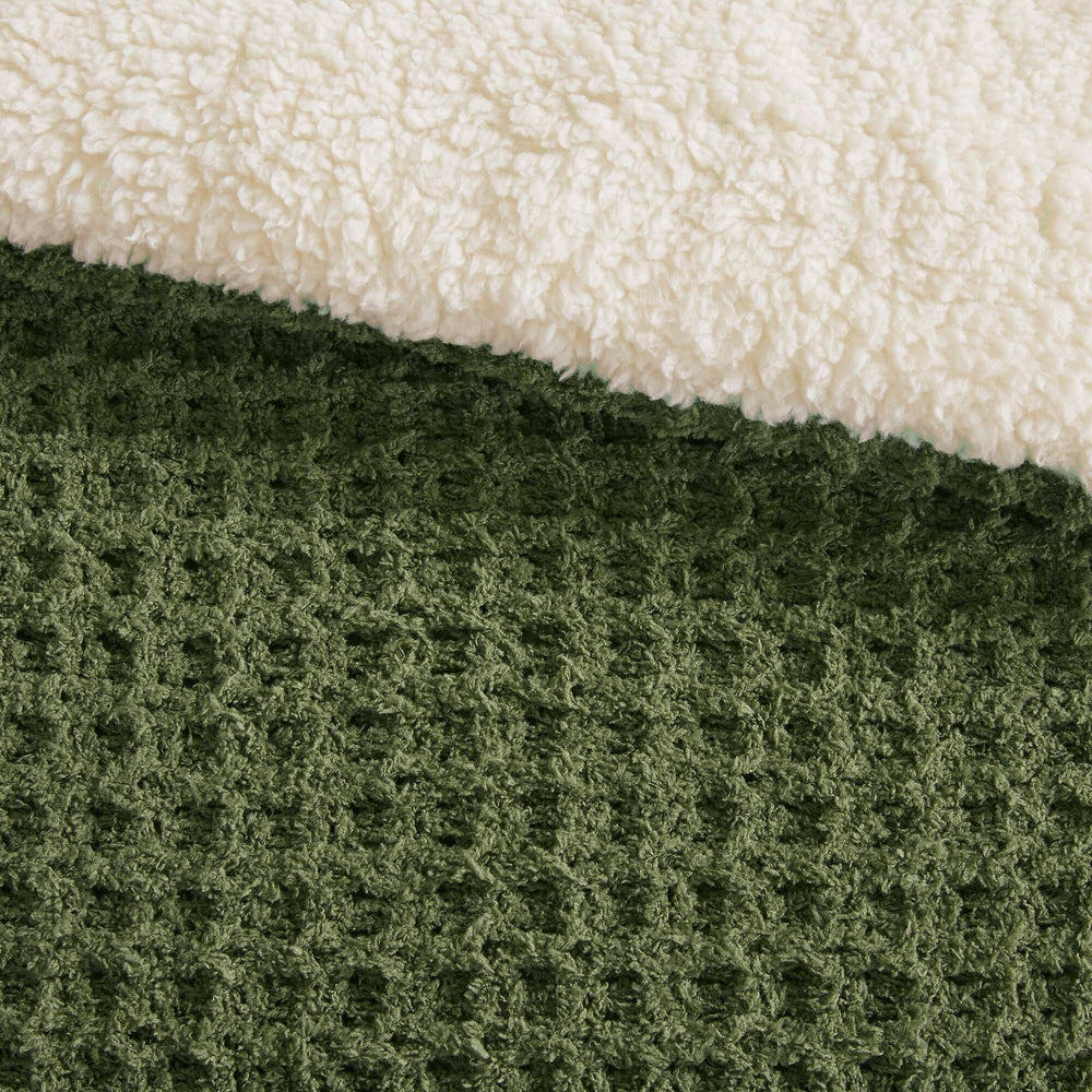 2 Pieces Twin Waffle Knit Chenille Comforter Set,Olive Media 15