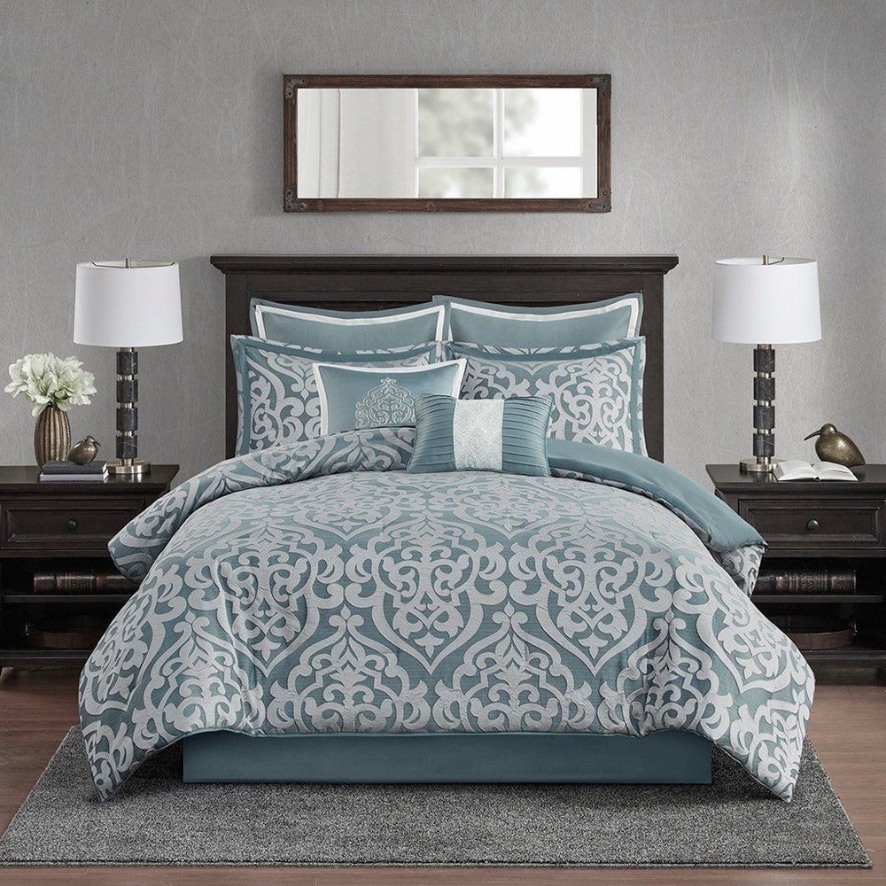 8 Piece Jacquard Comforter Set Aqua/Silver Queen Media 3