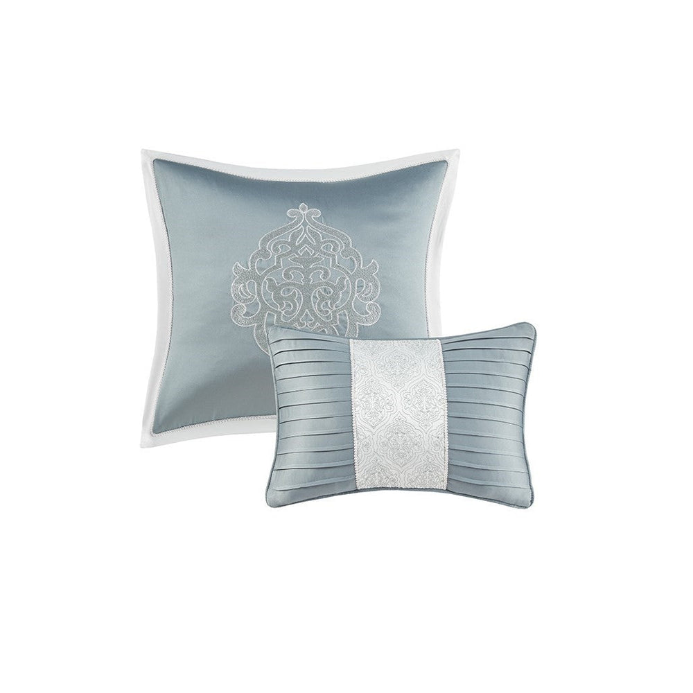 8 Piece Jacquard Comforter Set Aqua/Silver Queen Media 11