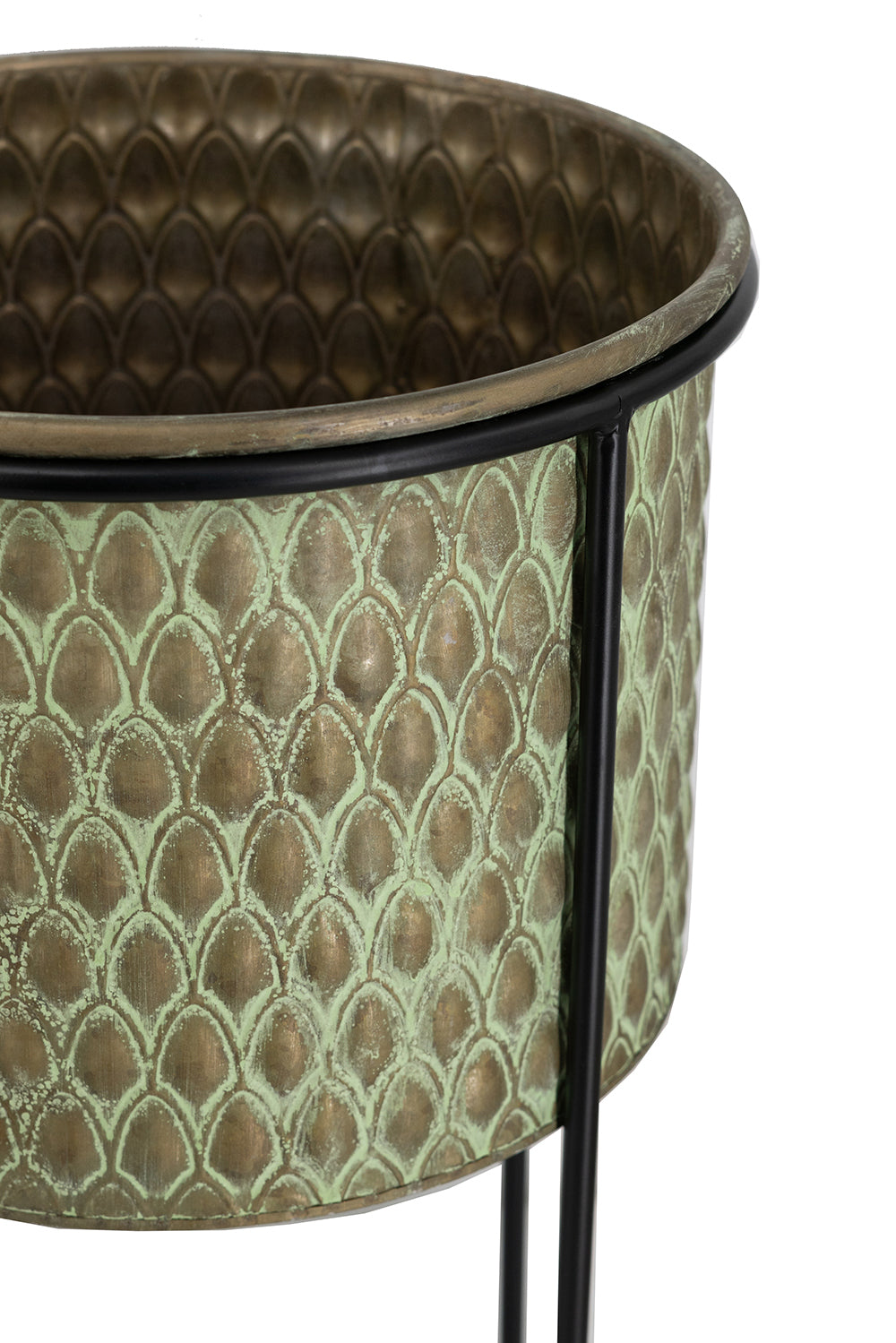 S/2 Textured Green Iron Planters with Sleek Black Stands Media 3