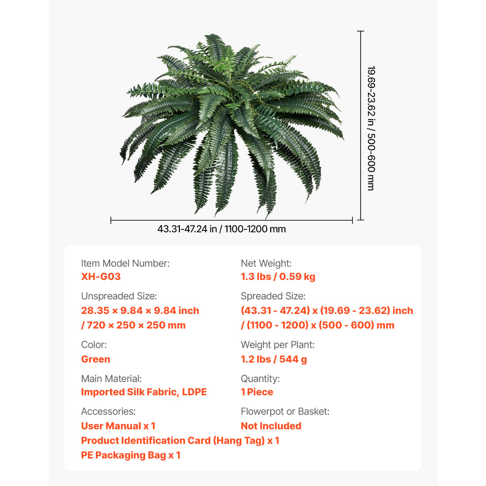 Artificial Ferns 1Pcs, 47 Inch Artificial Boston Ferns Plants, Faux Fern with 88 Branches, Artificial Plants Large for Outdoors/Indoor Home, Office,Garden (Flowerpot Unincluded) Media 2
