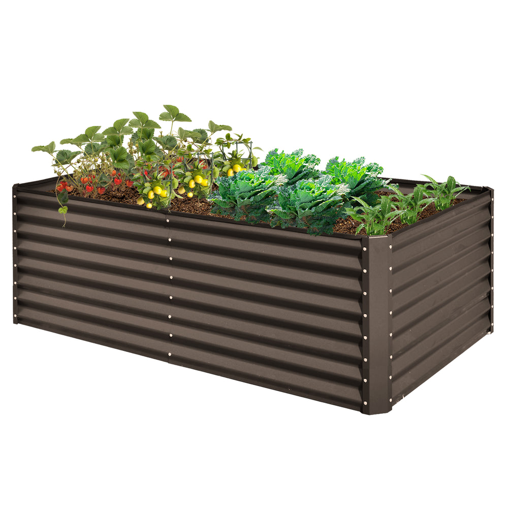 6x3x2ft Galvanized Raised Garden Bed, Outdoor Planter Garden Boxes Large Metal Planter Box for Gardening Vegetables Fruits Flowers, Brown Media 1